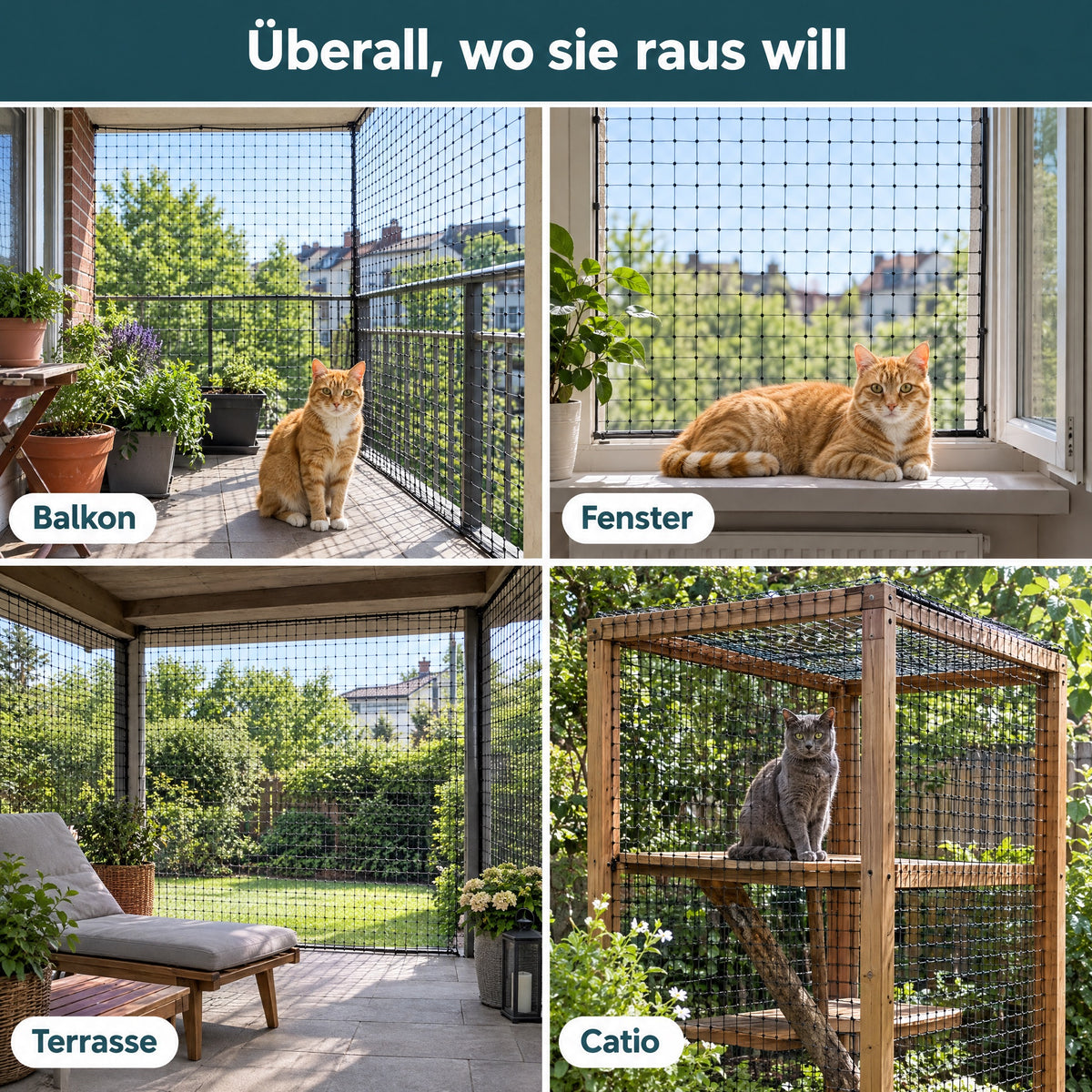 Guard Katzenschutznetz an Balkon, Fenster, Terrasse und Catio