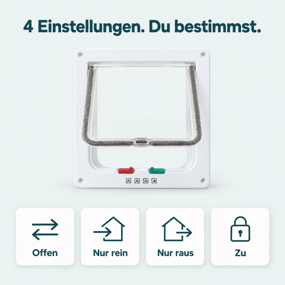 4 Einstellungen: offen, nur rein, nur raus, zu