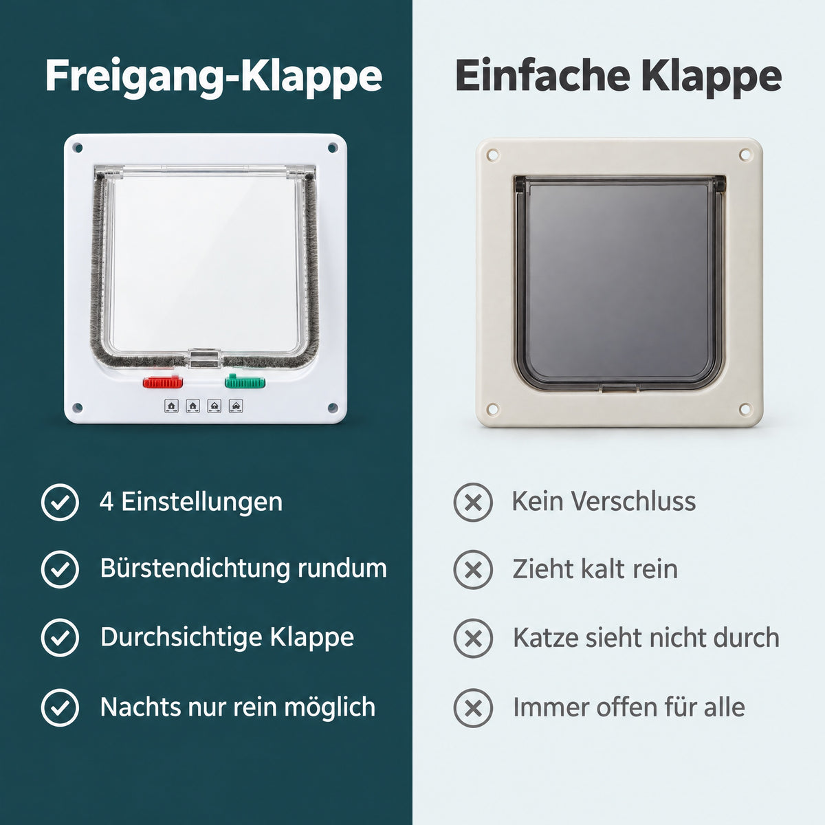 Roam Katzenklappe im Vergleich zu einer einfachen Klappe