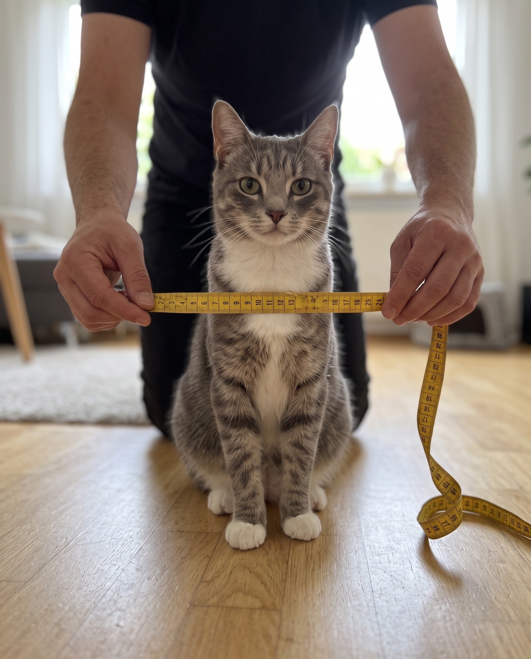 Schultern der Katze mit dem Maßband messen